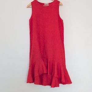 100% Linen Made In Italy Coral Ruffle Hem Dress